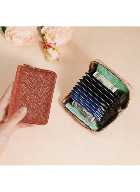 محفظة بطاقات جلدية - 11 فتحات، سحاب، تصميم الأكورديون، حماية RFID، رفيعة ومحمولة للرجال والنساء
